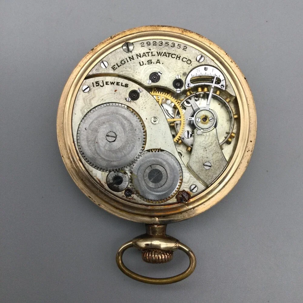 1927 Elgin Pocket Grade 315 Watch Men 45mm 10K GF Manual Wind Cracked Crystal